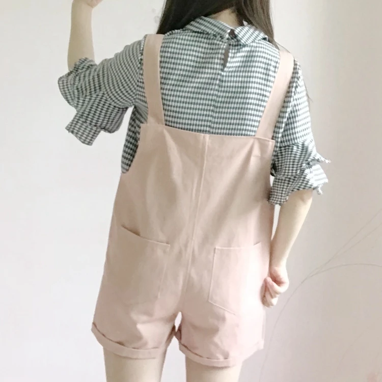 Harajuku/Модный милый комбинезон для девочек с вышитыми котами и рыбами; повседневные свободные шикарные студенческие комбинезоны с карманами; шикарные плиссированные рубашки на шнуровке