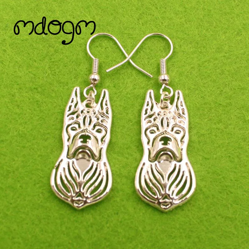 Милые серьги подвески в виде собак боксеров животных золотистые серебристые