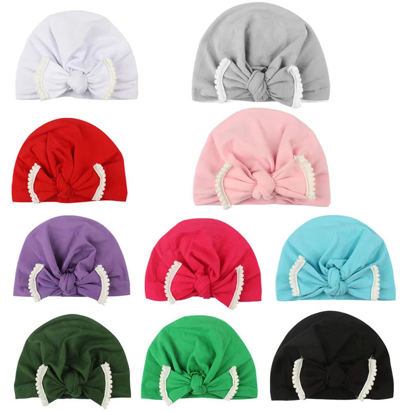 New Bow Baby Hat for Girls Candy Color Beanie Cap Toddler Turban Elastic Cotton Girl Accessories 1 PC | Детская одежда и обувь