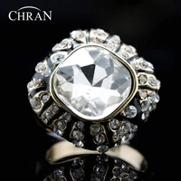 chran elegant gold color square stone finger rings for women fashion enamel crystal rings jewelry
