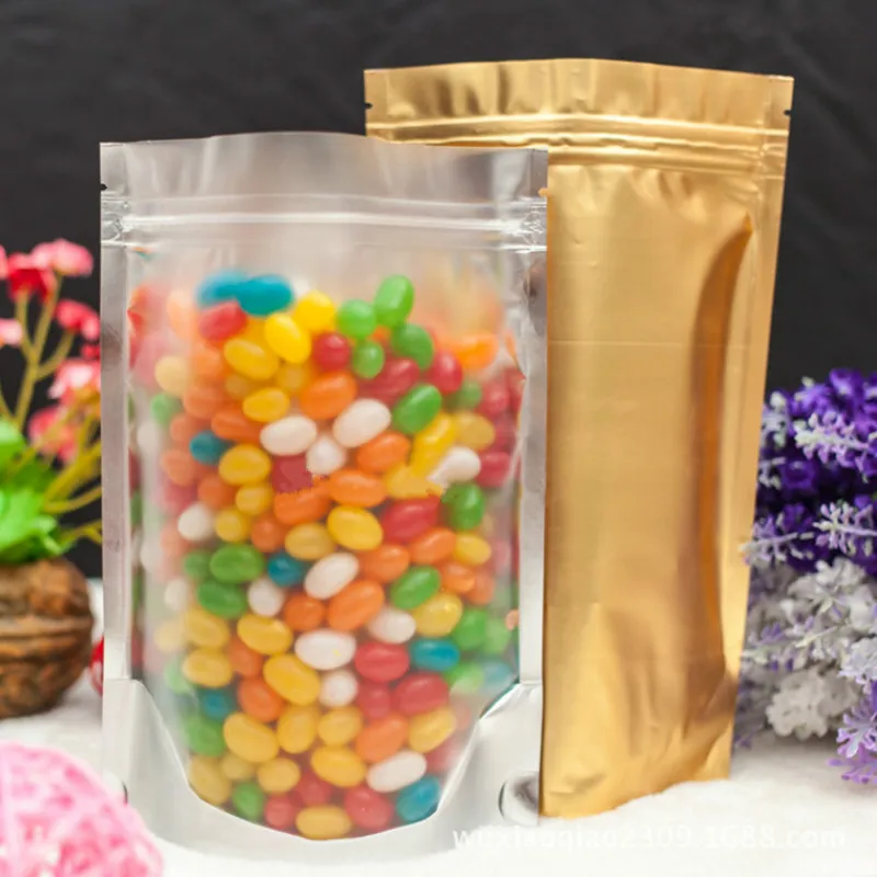 

100pcs Matte dark gold translucent self standing bag Ziplock zipper bag transparent plastic aluminum foil pouch package