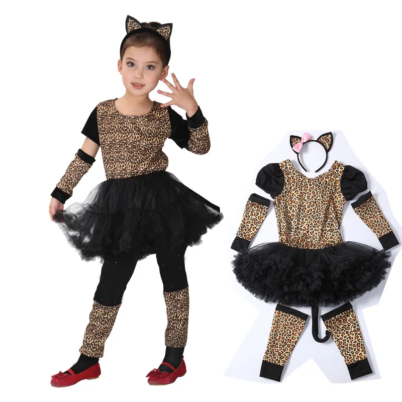 Cat Costumes for Kids Little Leopard Kitty Fancy dress Cosplay Clothes Halloween Party decoration | Тематическая одежда и