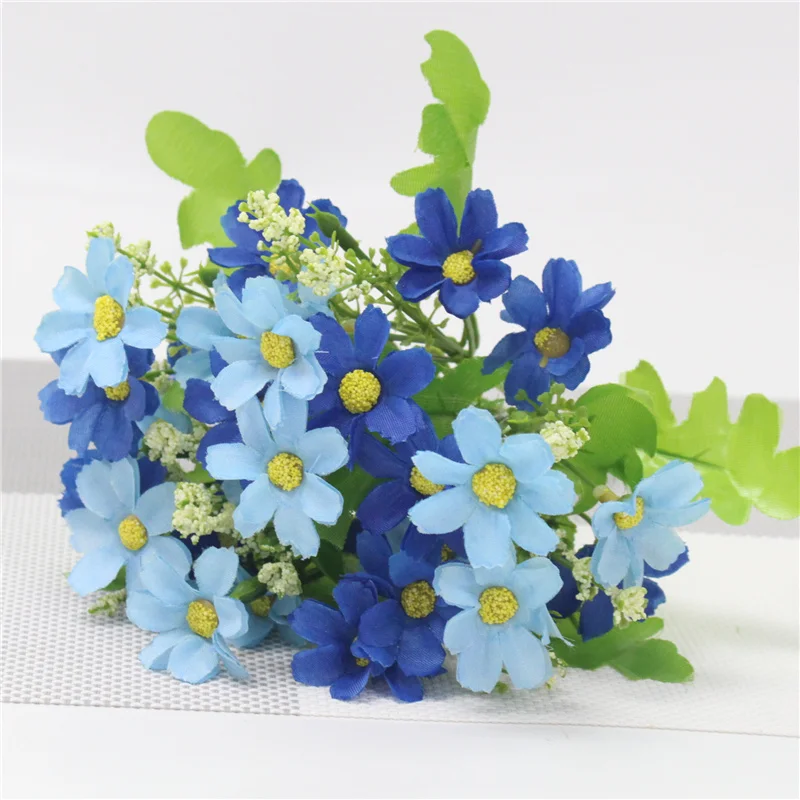 Blue 7 веток/28 голов искусственный милый красивый Шелковый цветок ромашки букет свадебные цветы украшение дома искусственные цветы - Цвет: Blue