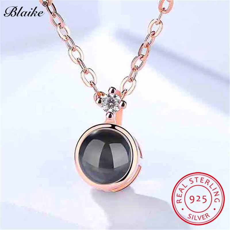 Blaike Настоящее серебро 925 пробы стеклянный кулон ожерелья для женщин круглый