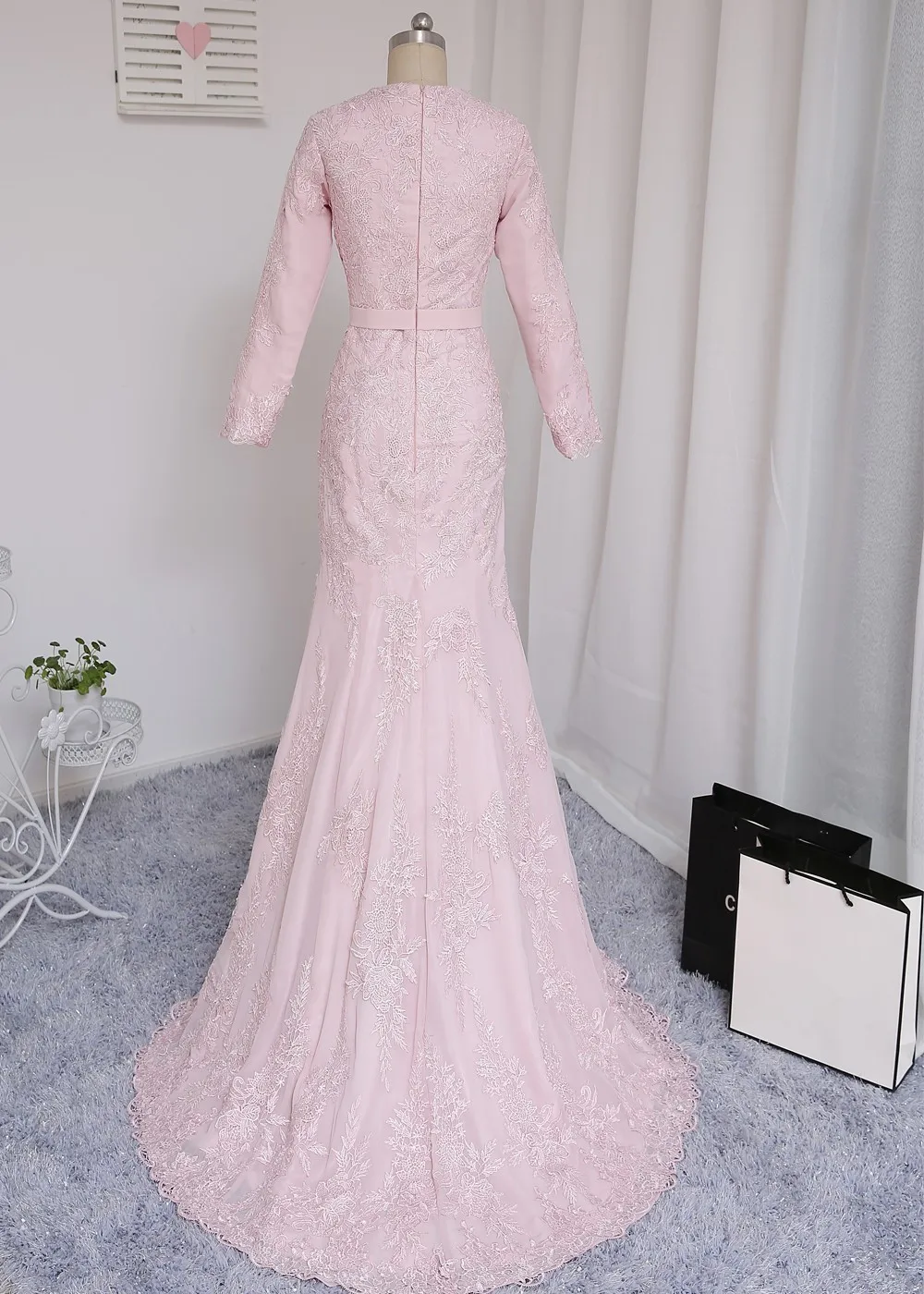 Мусульманские Вечерние платья русалки одежда с длинным рукавом розового цвета