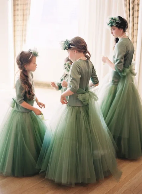 Платья для девочек с полурукавами 2020 цветочные свадьбы бальное платье тюлевые