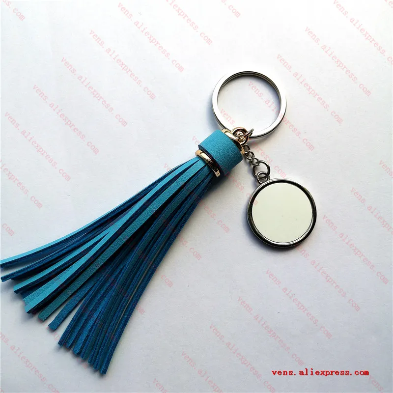 ligh blue Новые сублимационные длинные кожаные брелоки в виде кисточки красивое кольцо для ключей горячая передача печать расходные материалы 13 цветов 15 шт./лот - Цвет: ligh blue