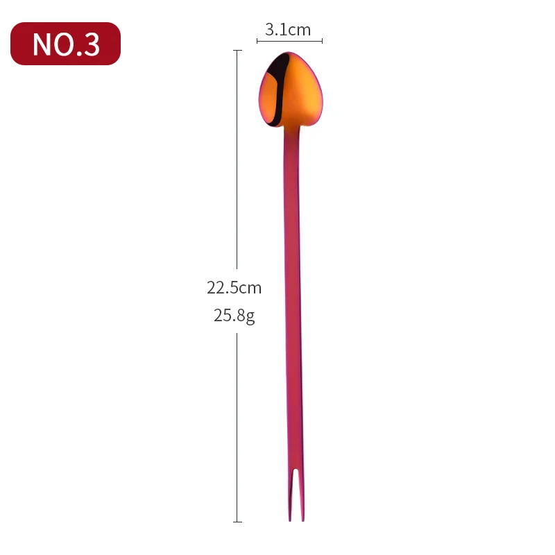 Rainbow03-1 Pcs 1 шт. Нержавеющая сталь длинная ручка в форме сердца ложка 2 в 1 ложка Вилка бар напиток Коктейльная ложка для смешивания колер - Цвет: Rainbow03-1 Pcs