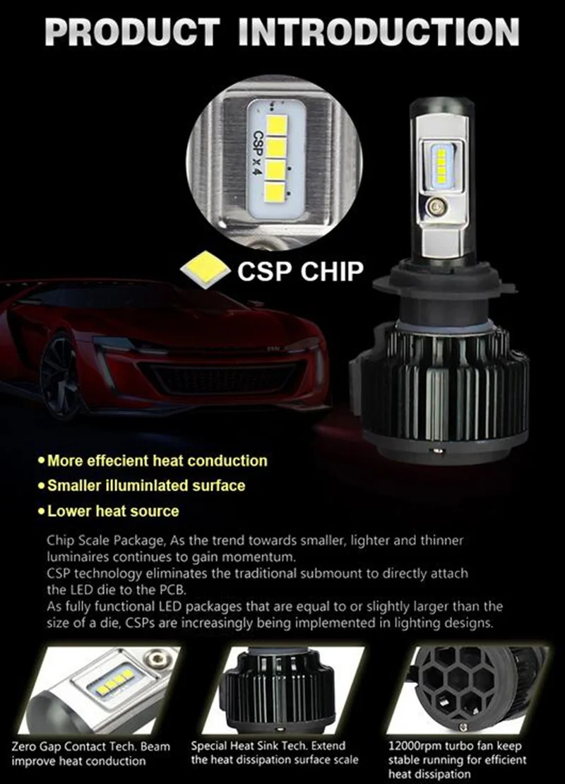 CARSUN T6 H4 H7 H11 H1 CSP светодиодный 9005/HB3 9006/HB4 H13 9004 9007 H3 8000Lm Автомобильные фары