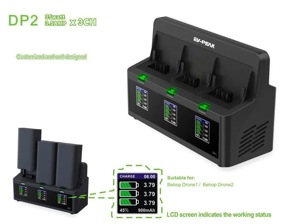 EV-PEAK DP2 3 канала 35 W/CH 3.5A/CH 2 зарядное устройство с балансовым током 400mA для Модель