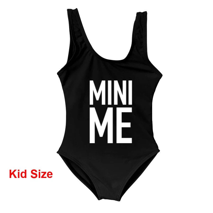 Kid Black Детское бикини для мамы и дочки с надписью «Me and Mini Me», купальный костюм для мамы и ребенка, купальный костюм для мамы и ребенка, цельный купальник - Цвет: Kid Black
