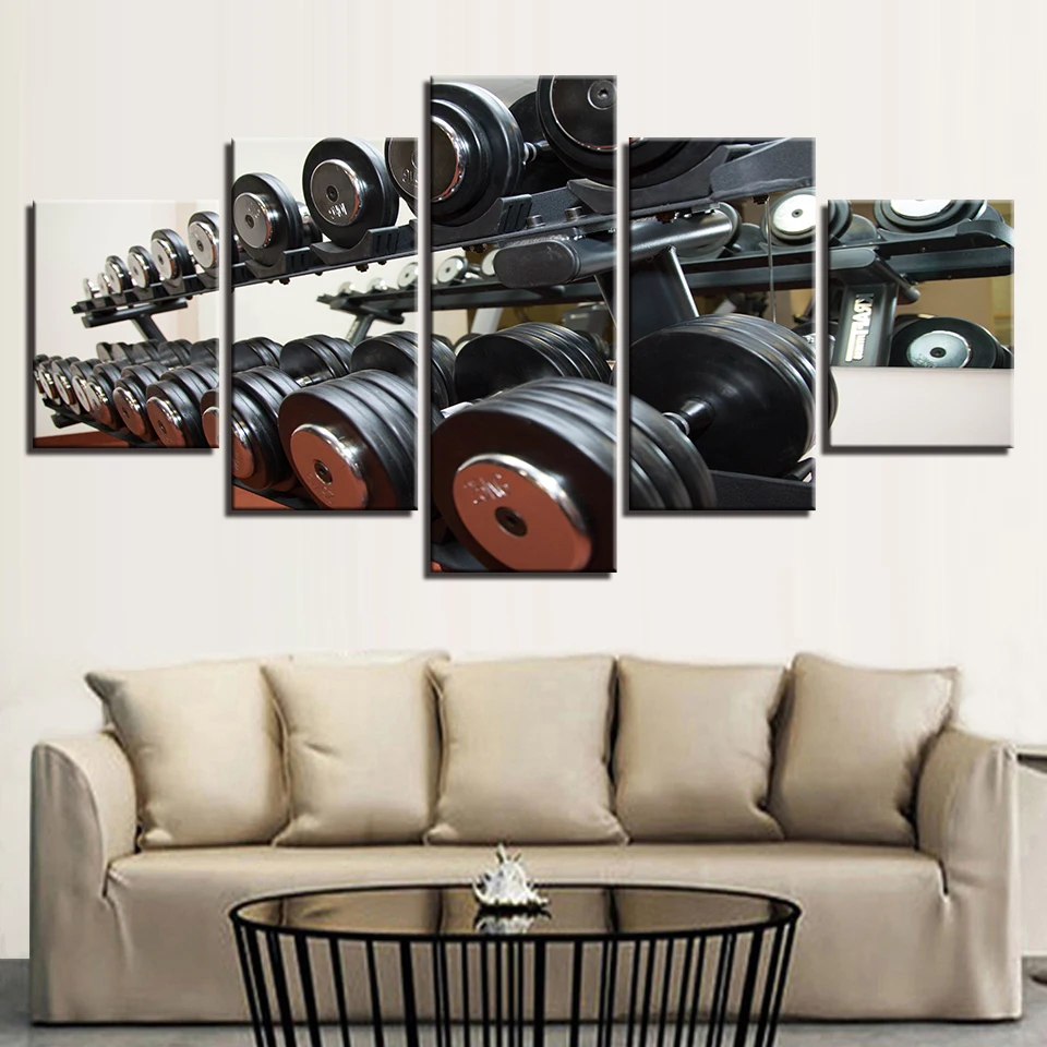 Canvas Pictures Wall Art Framework Living Room Home Decor 5 Pieces Gym Dumbbells Fitness Equipment Paintings HD Prints Posters | Дом и сад