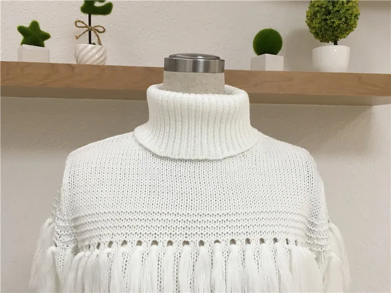 Women's Turtlenecks Winter Sweater Long pullover female fashion slim side slit white sweaters women knitted Tassel clothes | Женская