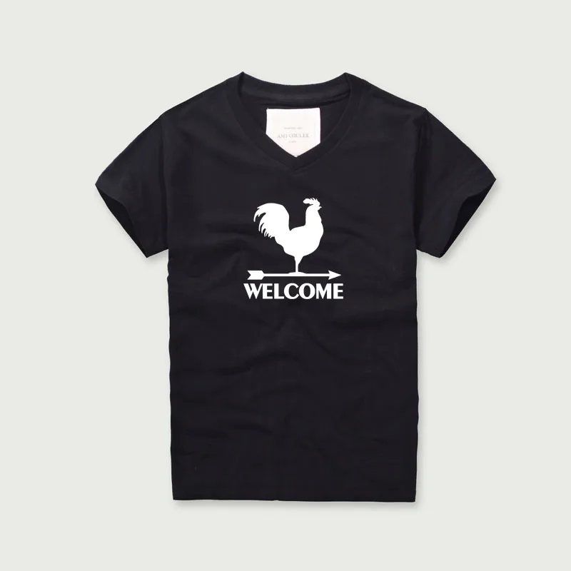 Animal Printed 2018 New Men's Short Sleeve Tshirts Welcome Printing Fashion Cock Pattern Pure Cotton V-Neck Tee Shirt | Мужская