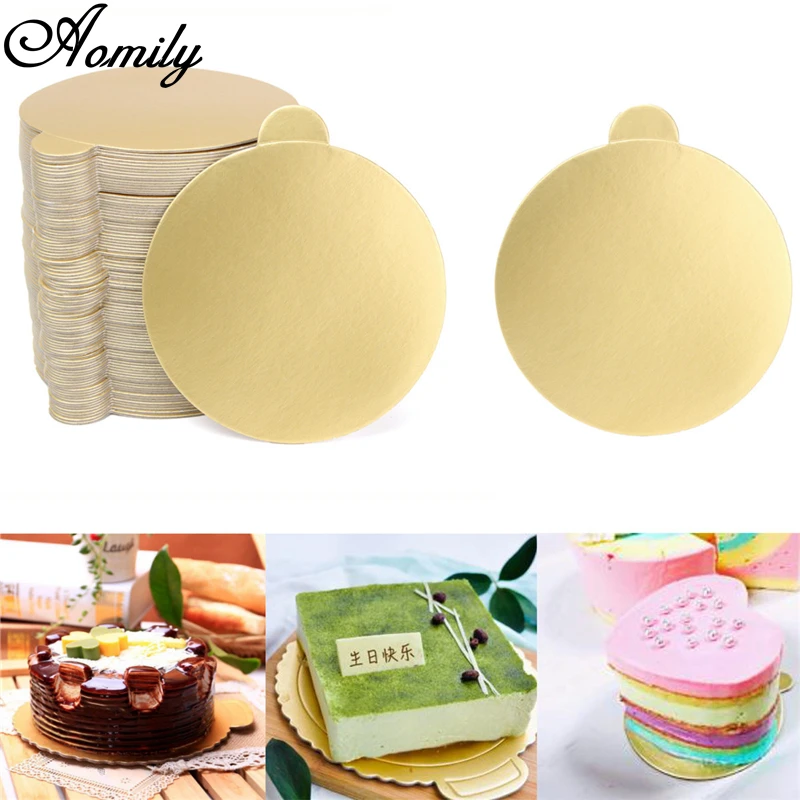 

Aomily 100pcs/Set Round Mousse Cake Boards Gold Paper Cupcake Dessert Displays Tray Wedding Birthday Cake Pastry Decorative Kit