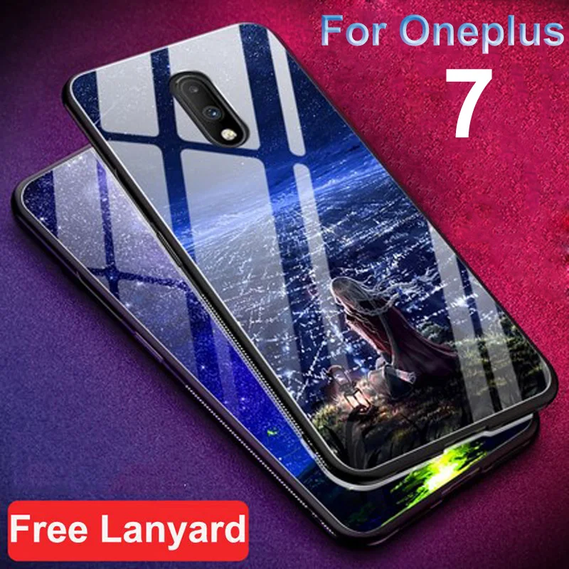 

Для Oneplus 7 Чехол oneplus7 чехол звездная звезда закаленное стекло жесткие чехлы для телефонов one plus 7 1 + 7 стеклянный чехол бампер