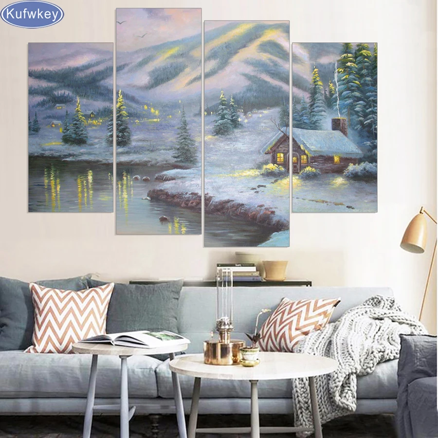 

5D алмазная живопись «сделай сам», картина в виде снежного дома, алмазная вышивка, 3d, Алмазная мозаика, вышивка, украшение для дома, новогодни...