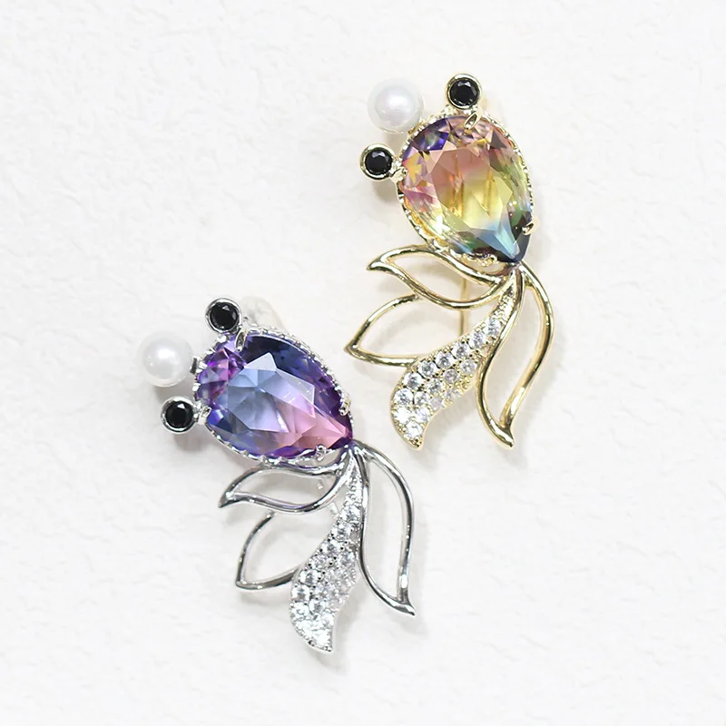 Multicolor crystal goldfish collar needle anti-light men and women small pin brooch for | Украшения и аксессуары