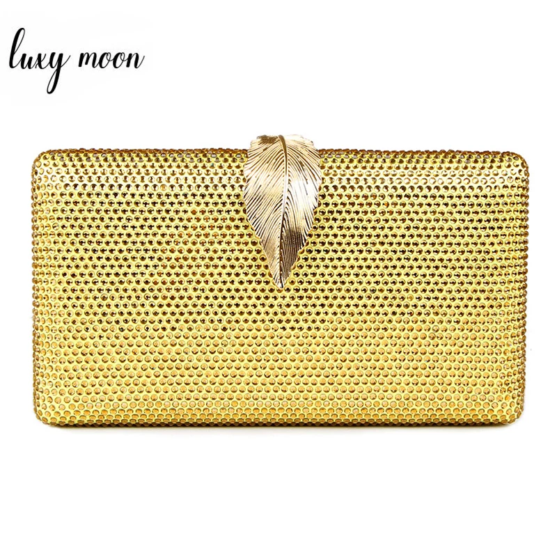 

Diamond Rhinestone Evening Clutch Bag Female Purse Gold Color Metal Leaf Lock Wedding Bridal Bag Chain Women Handbag ZD1265