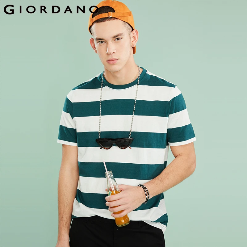 Giordano мужская футболка в полоску с короткими рукавами и круглым воротом имеется