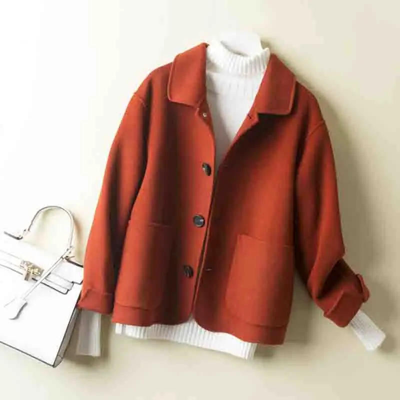 Maple red Двухстороннее шерстяное Женское пальто осень зима шерстяное пальто короткое свободное плюс размер кашемировая Куртка Верхняя одежда casaco feminino - Цвет: Maple red