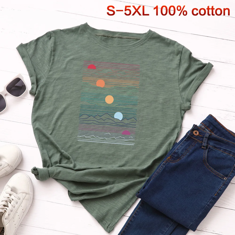 Размера плюс S 5XL 2021 защиты от солнца Mountain футболка с принтом женские 100% хлопковая
