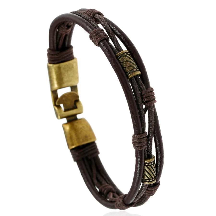 2017 новейший винтажный кожаный браслет с пряжкой из бронзового сплава