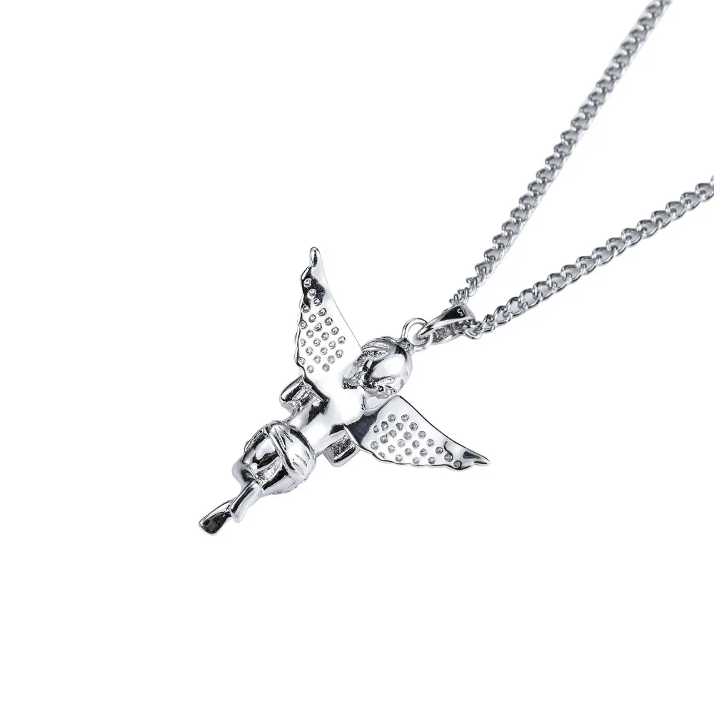 Cubic Zircon Crystal Small Angel Pendant Necklace Hip Hop Choker Silver Chain Charm Women Men Jewelry Gift | Украшения и