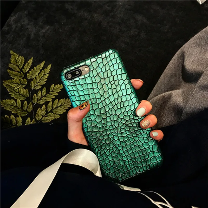 Чехол с зелеными блестками из крокодиловой кожи для iPhone Xs Max 7 8 6s Plus чехол
