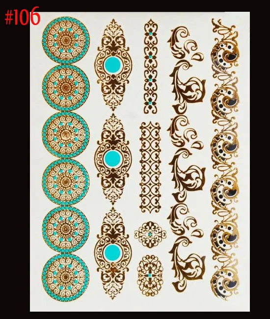 Новейший дизайн мерцающий боди-арт Тату flash gold jewelry большой временный арабский