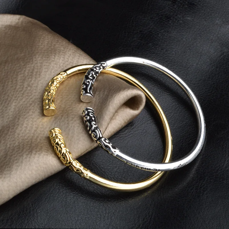 Модные мужские Индивидуальные Ретро Браслеты 2018 открытые золотые обручи для