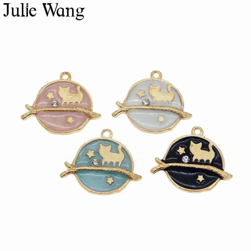 Julie Wang 4 шт. эмалированная ветка в форме котенка золотого цвета для ожерелье с
