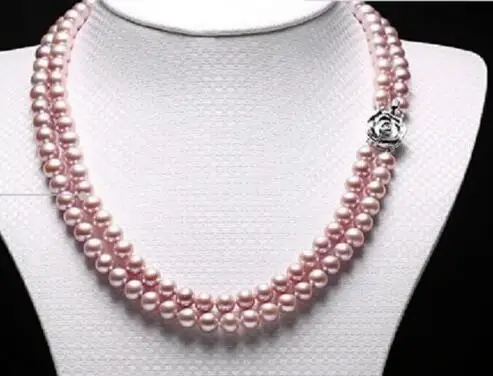 

Красивые 2row 9- 10 мм круглые Лавандовый жемчуг ожерелье 17 "-19"