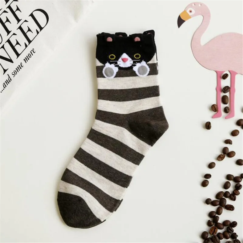 Новые модные милые хлопковые носки с рисунком панды, лисы, собаки Kawaii, креативные полосатые носки для женщин, женские забавные носки Kawaii Sokken