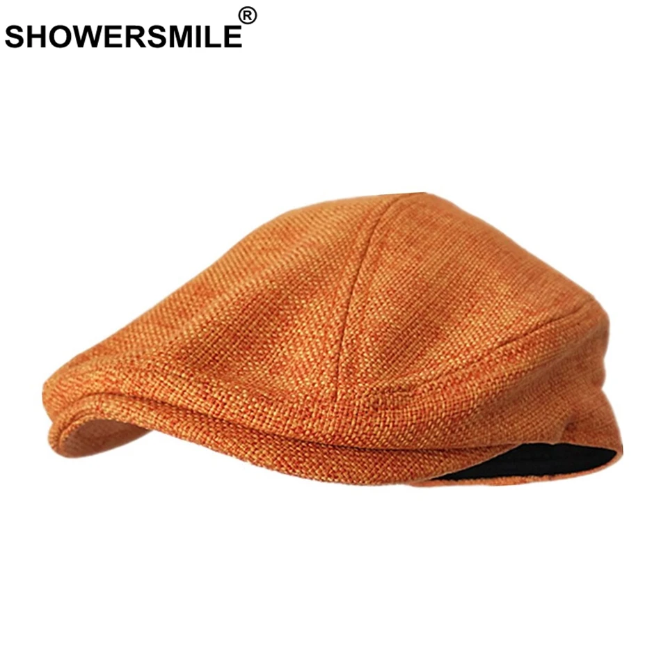 SHOWERSMILE береты, шапка s для женщин, оранжевая хлопковая льняная плоская кепка s, Мужская Классическая однотонная цветная Кепка с утконосом, летняя унисекс Ретро-шляпы