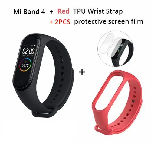 add red strap film Xiaomi mi Band 4 умный браслет 3 цвета AMOLED экран mi band 4 Smartband фитнес-тренажер Bluetooth спортивный водонепроницаемый смарт-браслет - Цвет: add red strap film
