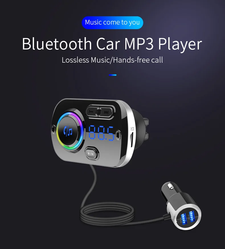 Bluetooth fm-передатчик Aux голосовой помощник Громкая связь автомобильный комплект QC3.0 быстрое зарядное устройство двойной USB Поддержка SiRi TF карта для двух устройств