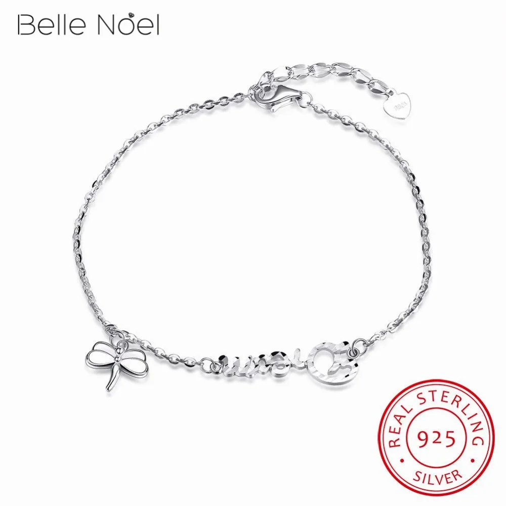 Belle Ноэль чистый S925 серебро довольно стрекоза с письмо мечта Браслеты для Серебро