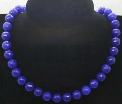 Природный 10 мм Грановитая Синий Сапфир Бисер Ожерелье 18 &quotААА оптовая