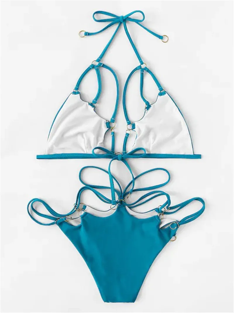 Sexy Cross Hollow out Bandage Bikini 2019 Swimwear Women Swimsuit Tie Up High Waist Set Beachwear Maillot De Bain Femme | Женская одежда