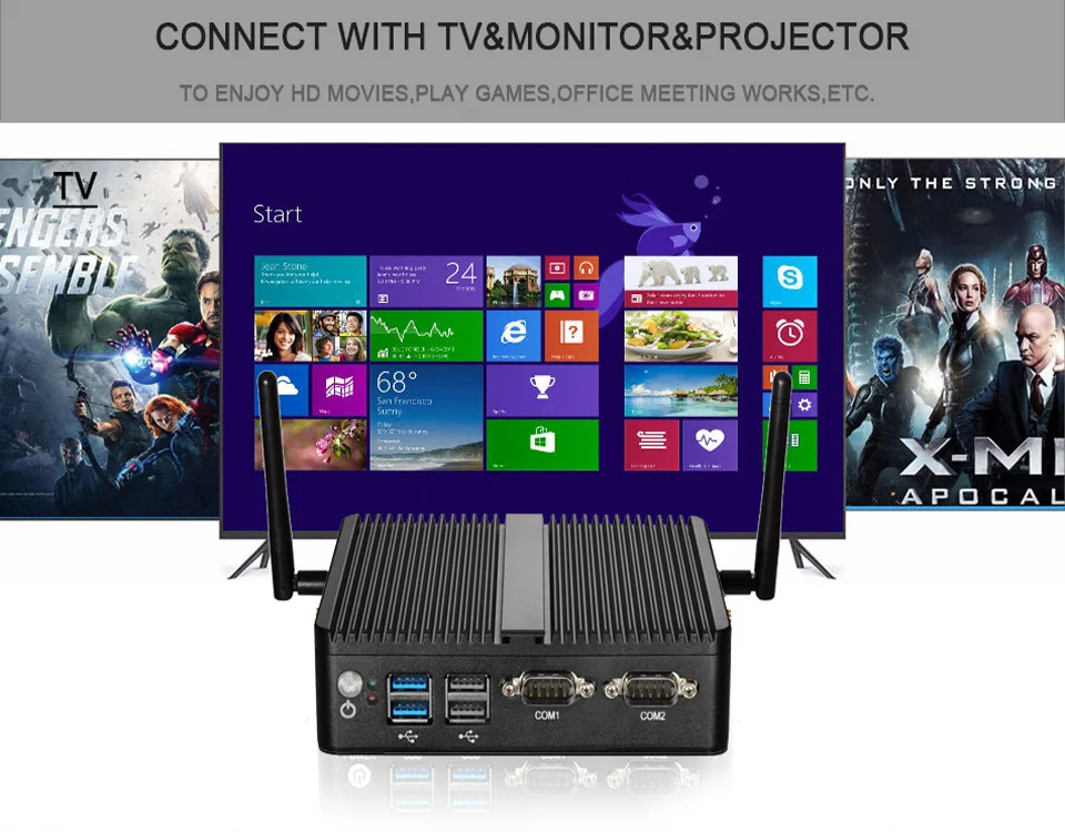 Мини-ПК без вентилятора Celeron J1900 J1800 Windows 10 Linux HTPC 2* LAN 2* COM двухъядерный мини промышленный компьютер HDMI 2* RJ45 USB3.0 VGA