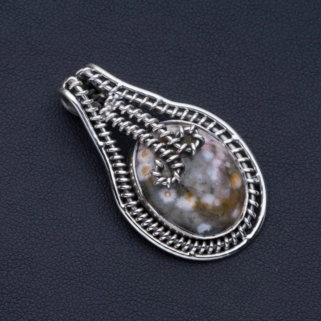 

Natural Ocean Jasper Punk Style 925 Sterling Silver Pendant 1 1/2" P0875