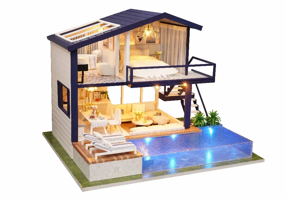 Большой 3D DIY Кукольный дом Миниатюрный с мебели кукольный дом вилла модель с музыкальный набор деревянные игрушки-время квартиры