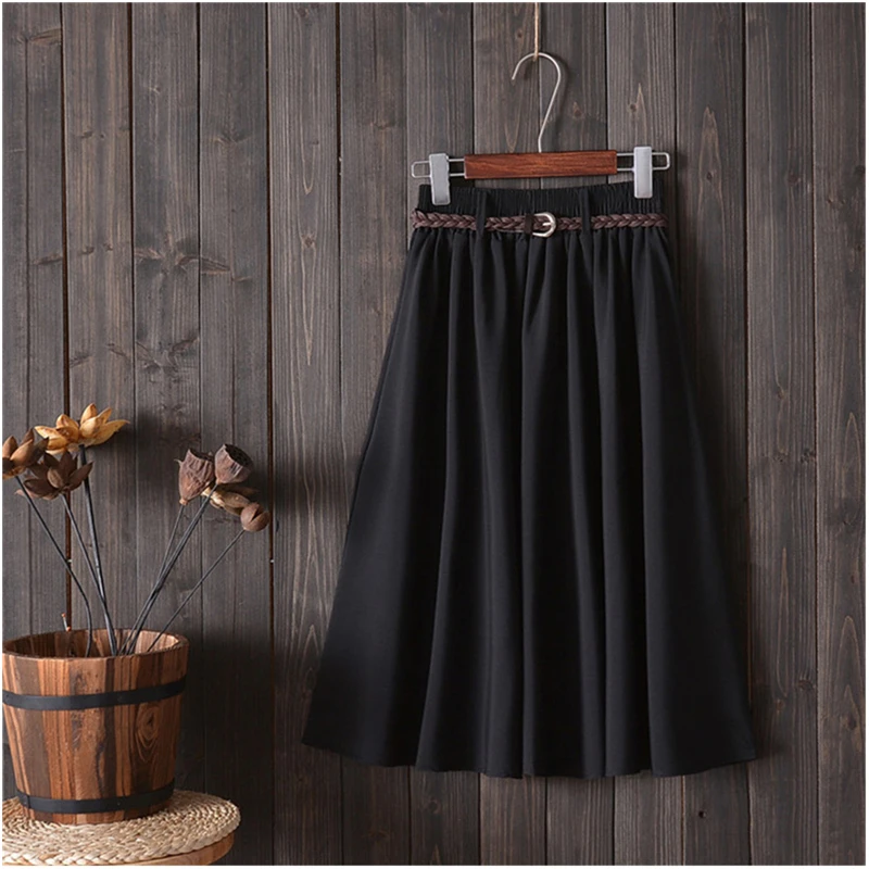 

New Fashion Women's High Waist Loose Skirt Elastic Solid Color Skirt Ladies Pleated Midi Skirt Casual Party Skirt Summer