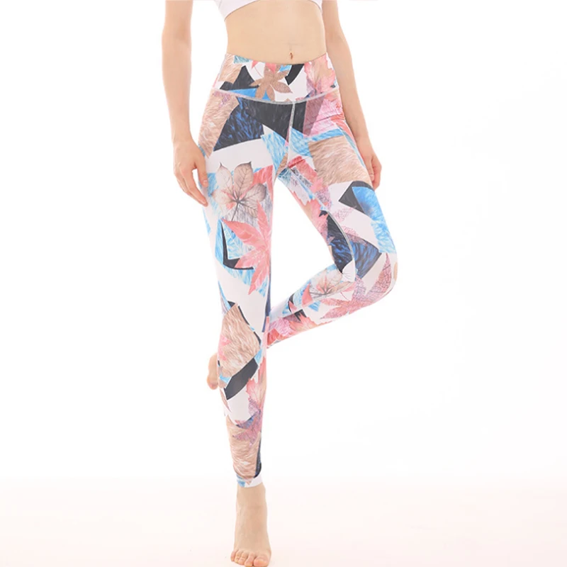 Спортивные брюки для йоги женские джинсовые с высокой талией персиковые