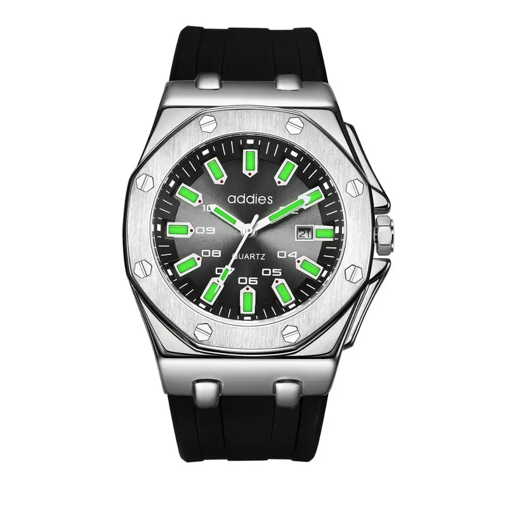 BLACK-SILVER Addies часы мужские s мужские наручные часы холодные светящиеся 30 м водонепроницаемые часы черный резиновый ремешок повседневные деловые наручные часы - Цвет: BLACK-SILVER