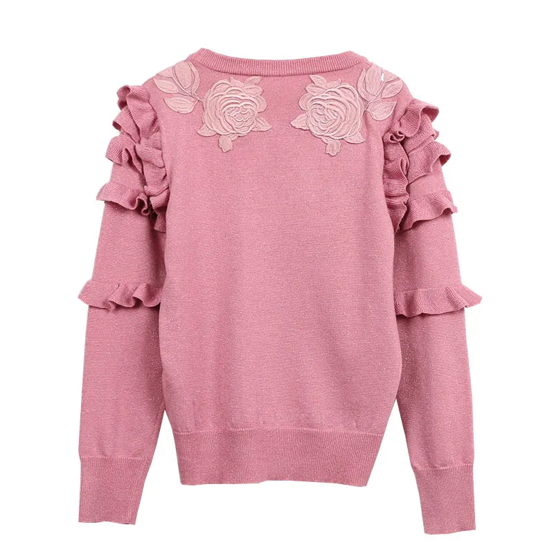 JOGTUME Women Sweaters 2018 Spring Winter Flower Leopard Embroidery O Collar Ruffles Full Sleeve Ladies Fashion Casual Pullovers | Женская