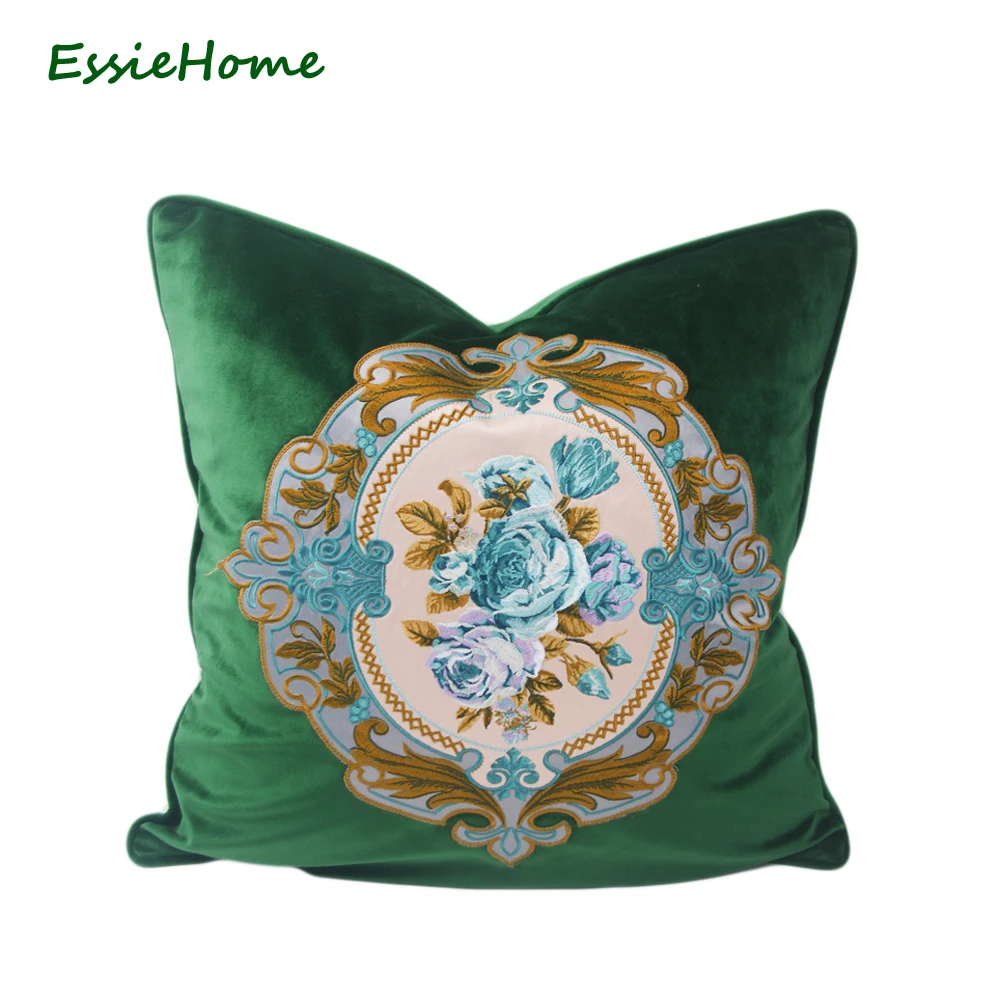 ESSIE домашний Роскошный зеленый мох изумрудно бархат вышивка наволочка