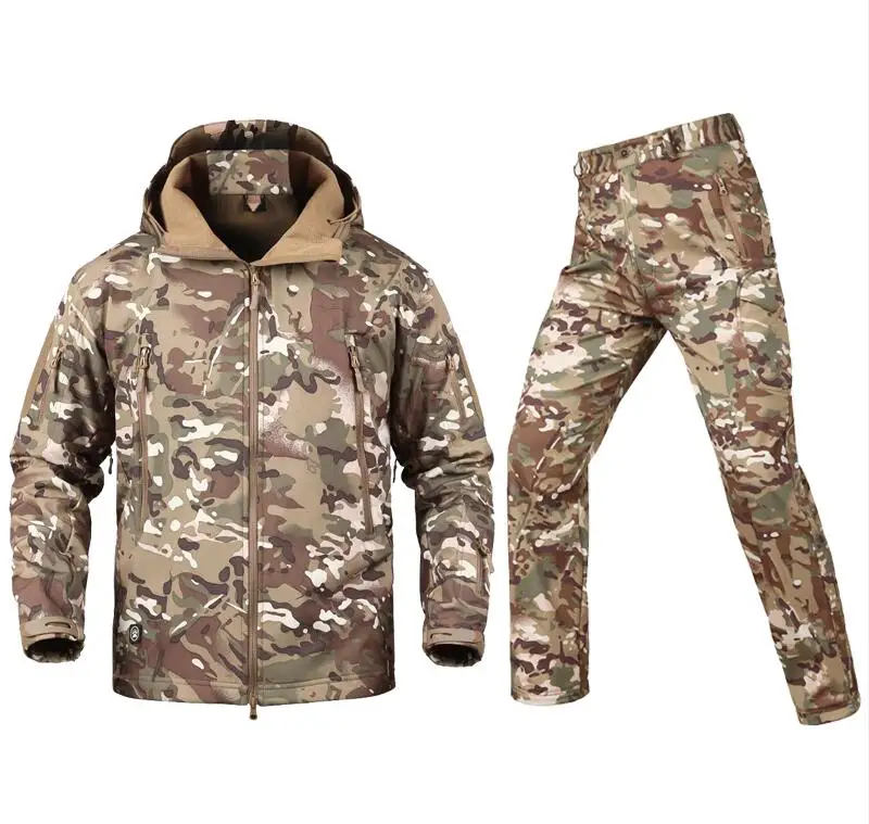 CP TAD gear, тактическая флисовая камуфляжная куртка, набор, Мужская армейская ветровка, водонепроницаемая, для охоты, комплект одежды, военная куртка и штаны - Цвет: CP