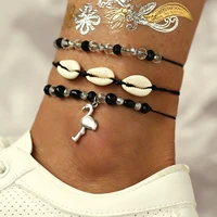 new fashion retro shell beads anklets for women bohemian black rope foot chain ankle bracelets on leg jewelry